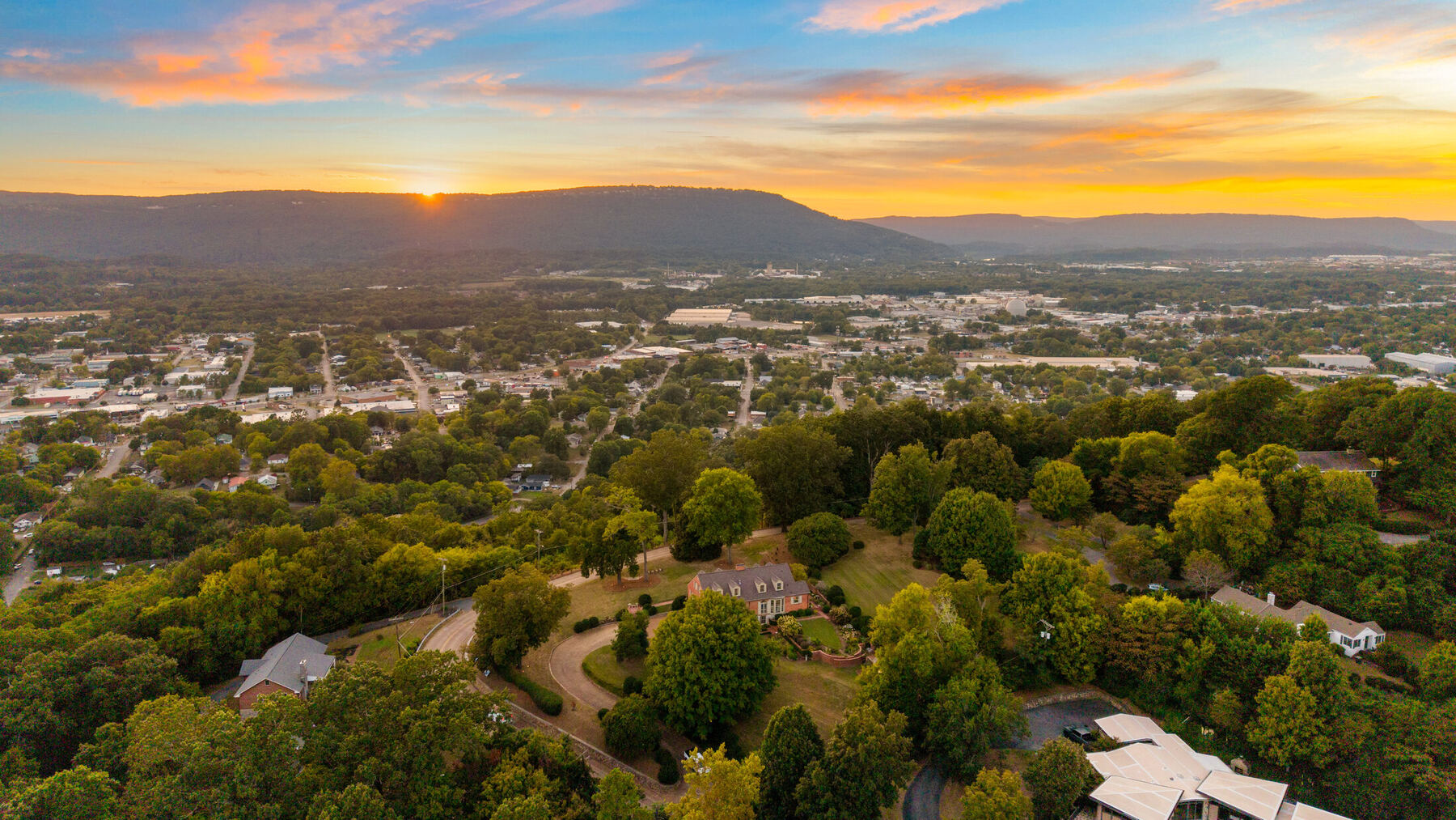Aerial view of the house and grounds